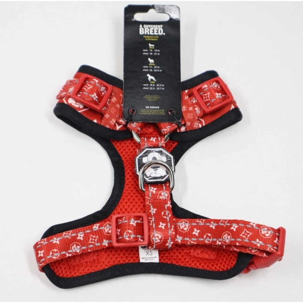 Fresh Pawz Monogram Hype Red Mesh Harness in Size Extra Small‎